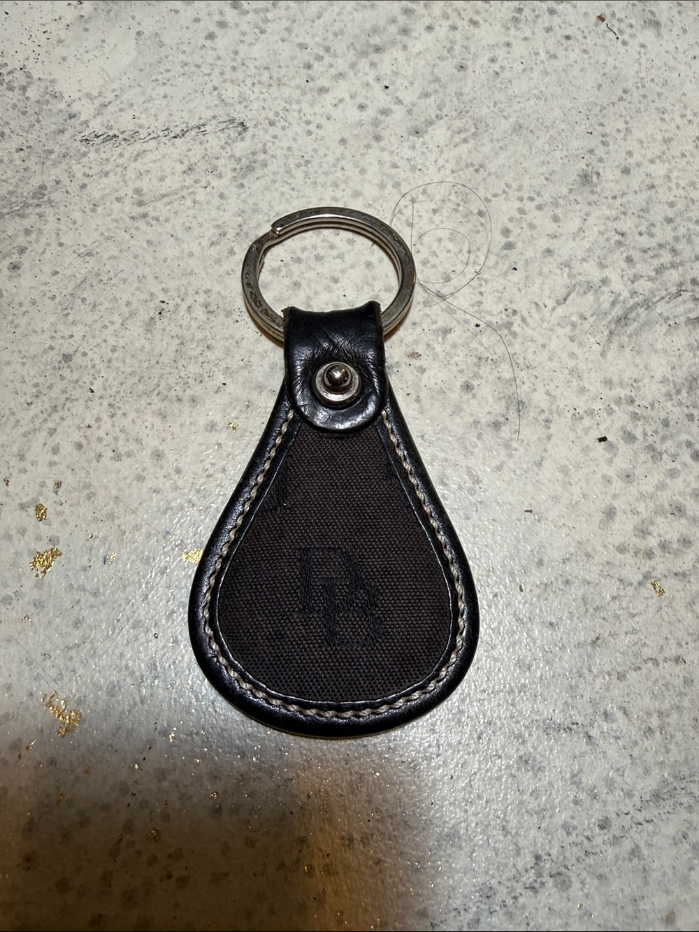Black Leather and Canvas Key Fob - Designer Monogram Accent